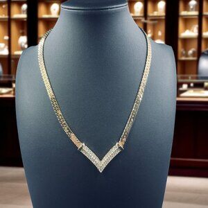 Chevron Necklace V Shaped Choker Statement Crystal Bling Iced Out Chain